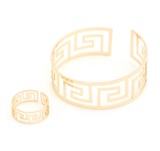 Greek Pattern Cuff Ring Set